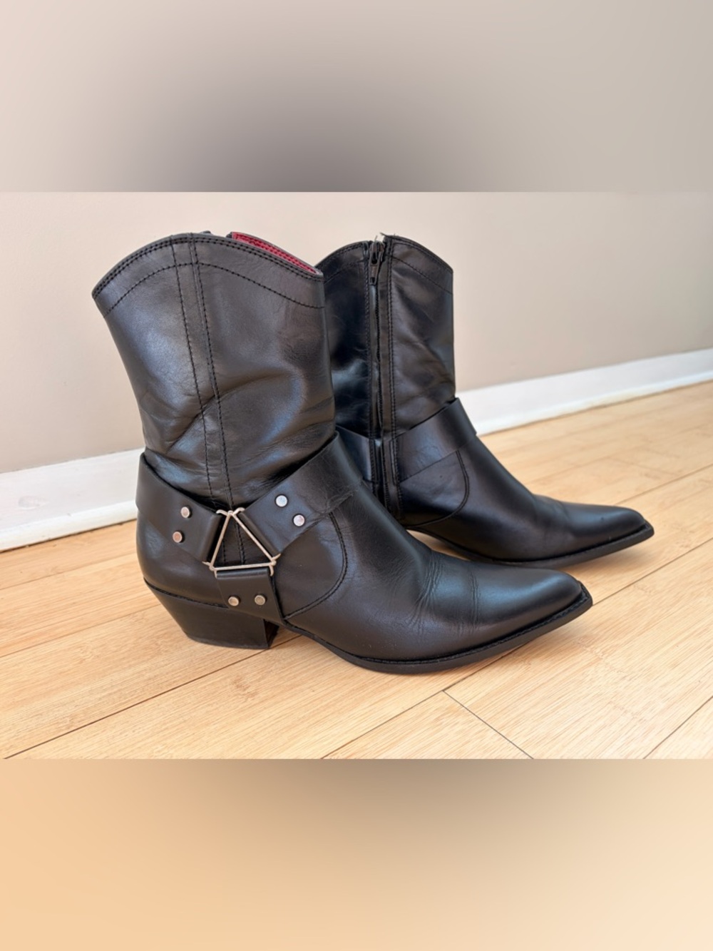 Zara Black Leather Ankle Harness Boots